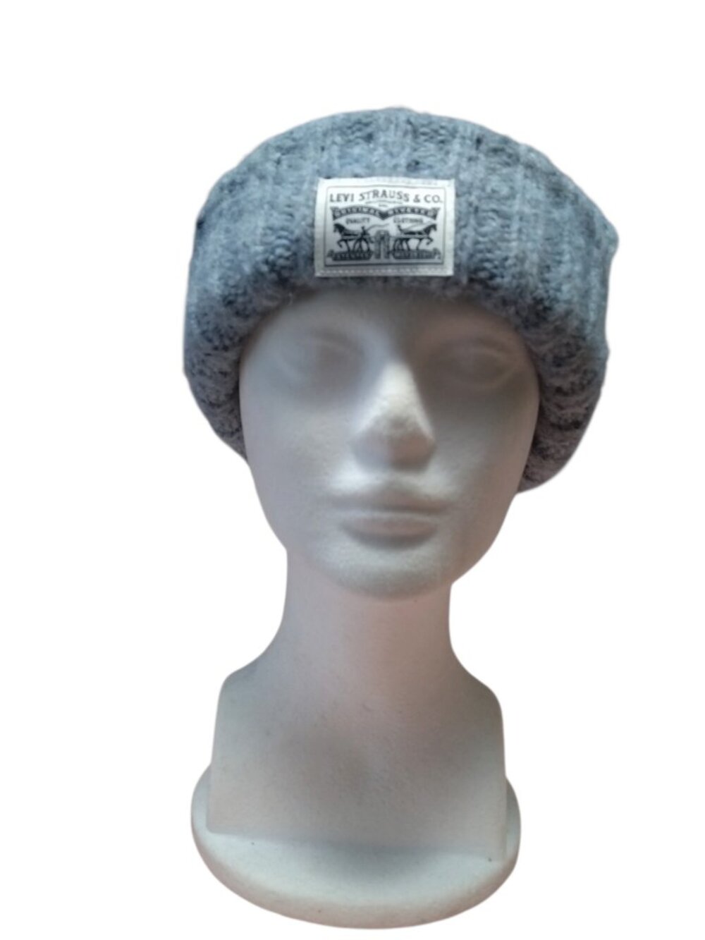Levi Strauss Co.  One Size Gray Knit Beanie Hat Pom Pom Cable Knit Wool Blend